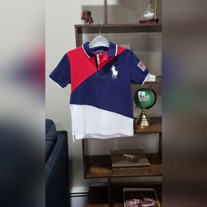 Ralph Lauren Boys' Colorblock Big Pony Polo Shirt - Red, Blue, and White Size 6
